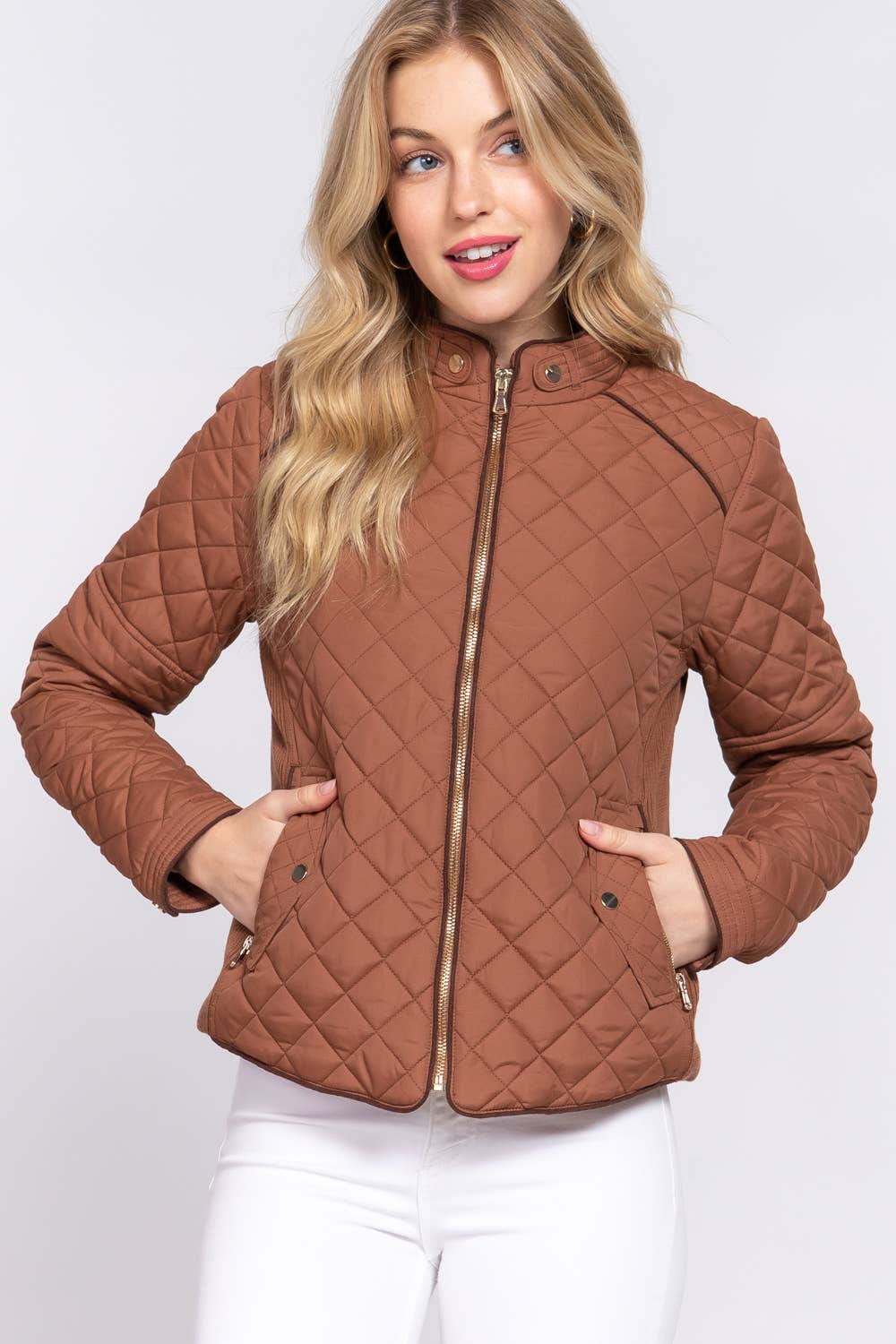 Active Basic | Active USA - Suede Piping Detail Rib Quilted Padding Jacket