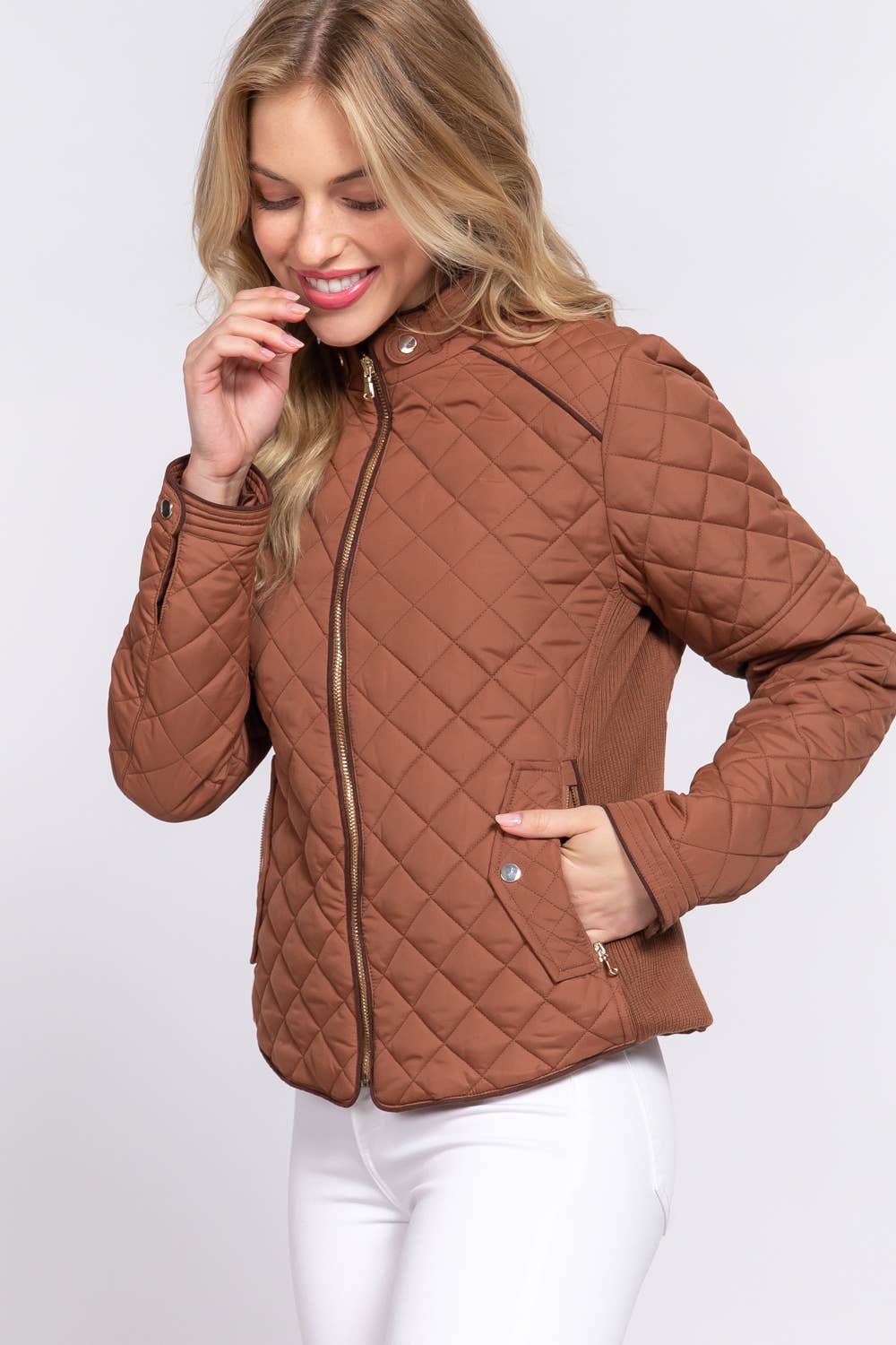 Active Basic | Active USA - Suede Piping Detail Rib Quilted Padding Jacket
