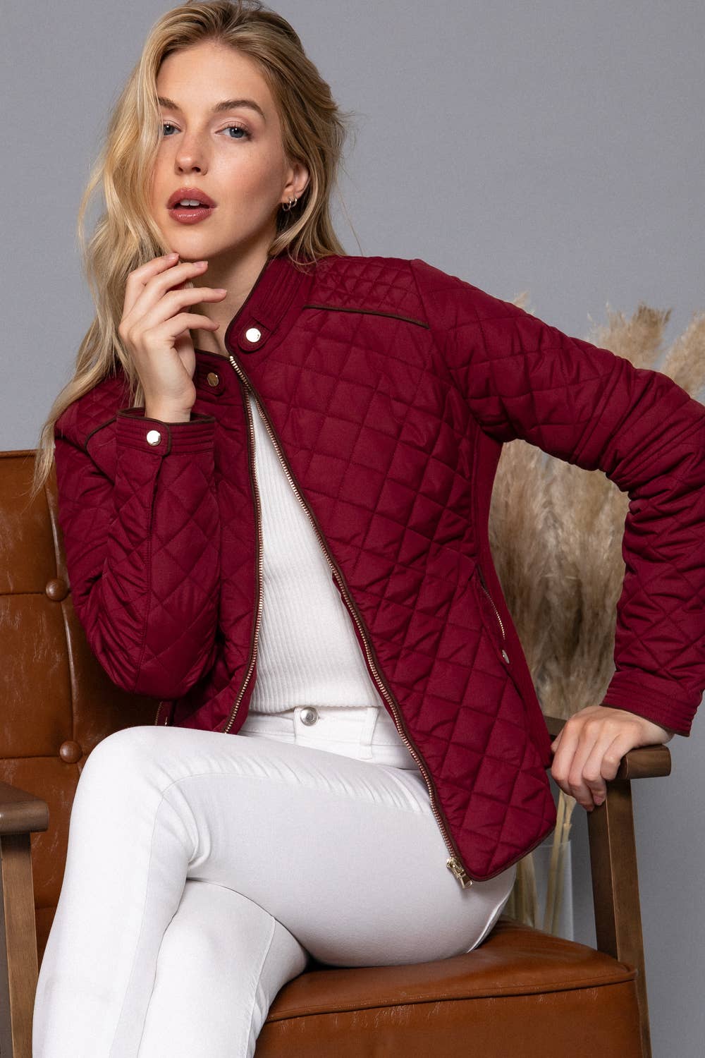 Active Basic | Active USA - Suede Piping Detail Rib Quilted Padding Jacket
