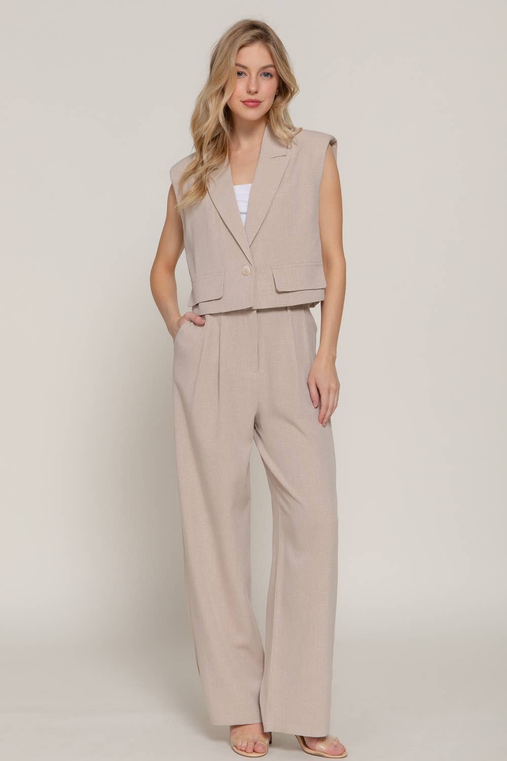 Active Basic | Active USA - Lapel Collar with Shoulder Pads Front Flap Detail Vest