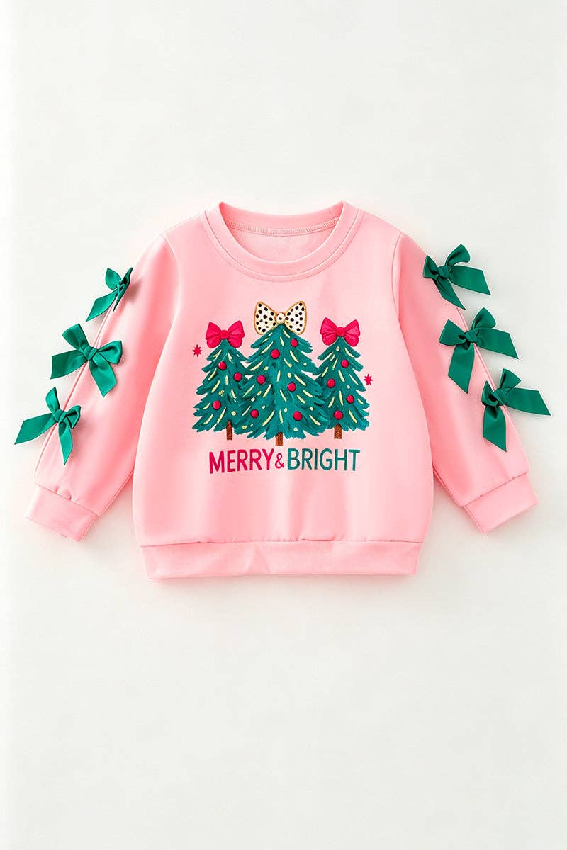 Kids Charm Online - Lt. Pink Merry & Bright Christmas printed sweater. TPG60717 SOL