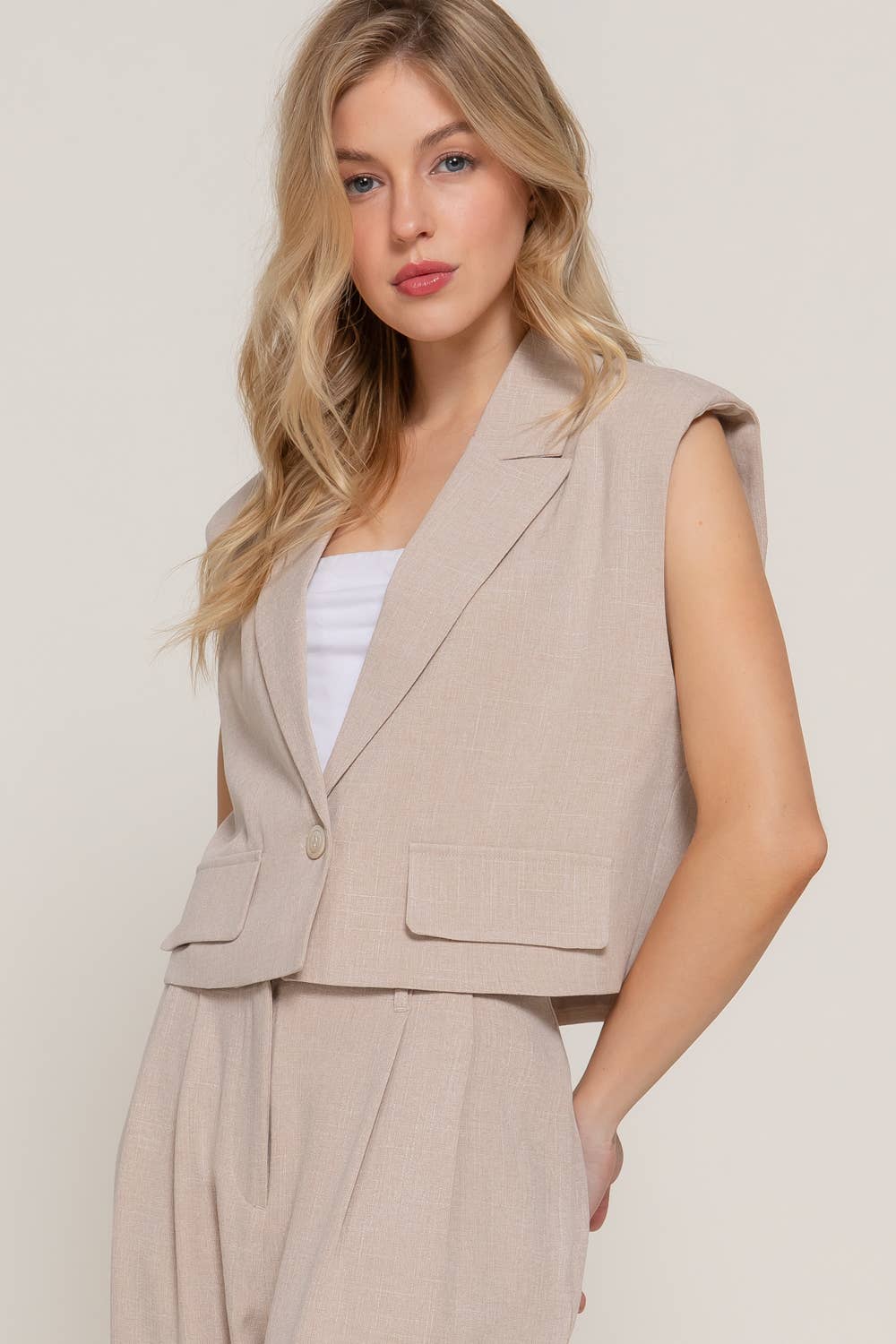 Active Basic | Active USA - Lapel Collar with Shoulder Pads Front Flap Detail Vest