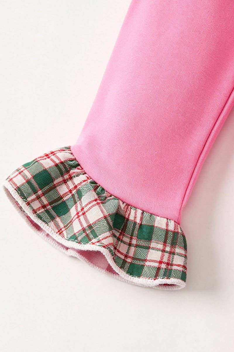Kids Charm Online - Santa printed on pink long sleeve top and animal printed bottoms w/green ruffle plaid. OFG62999 MON