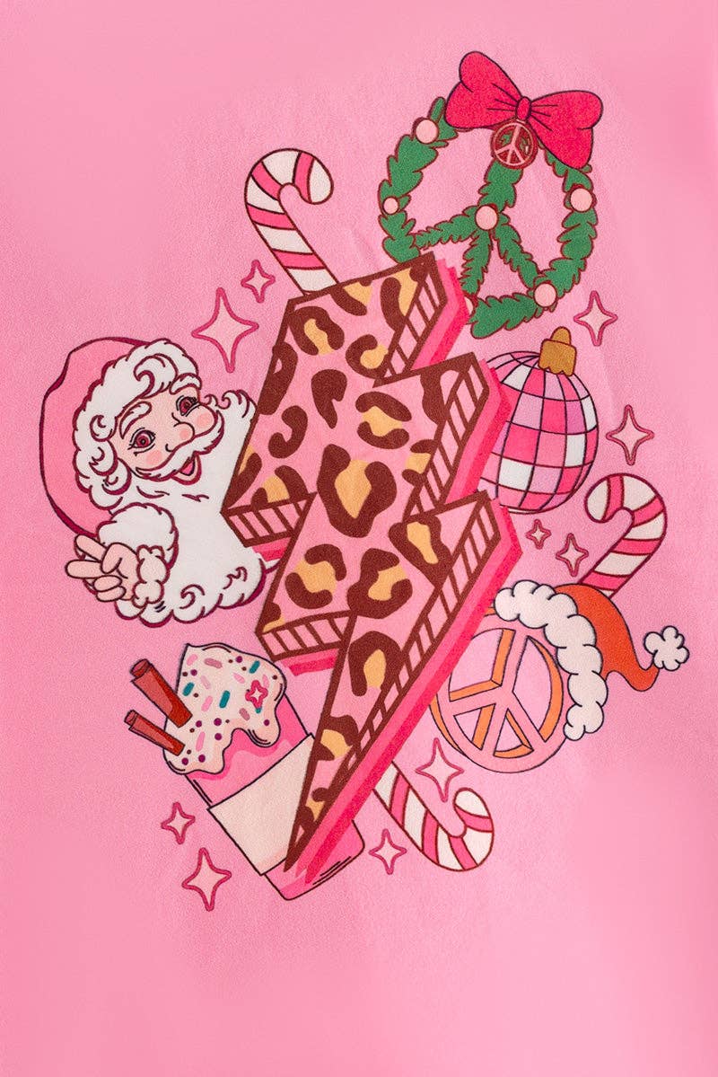 Kids Charm Online - Santa printed on pink long sleeve top and animal printed bottoms w/green ruffle plaid. OFG62999 MON