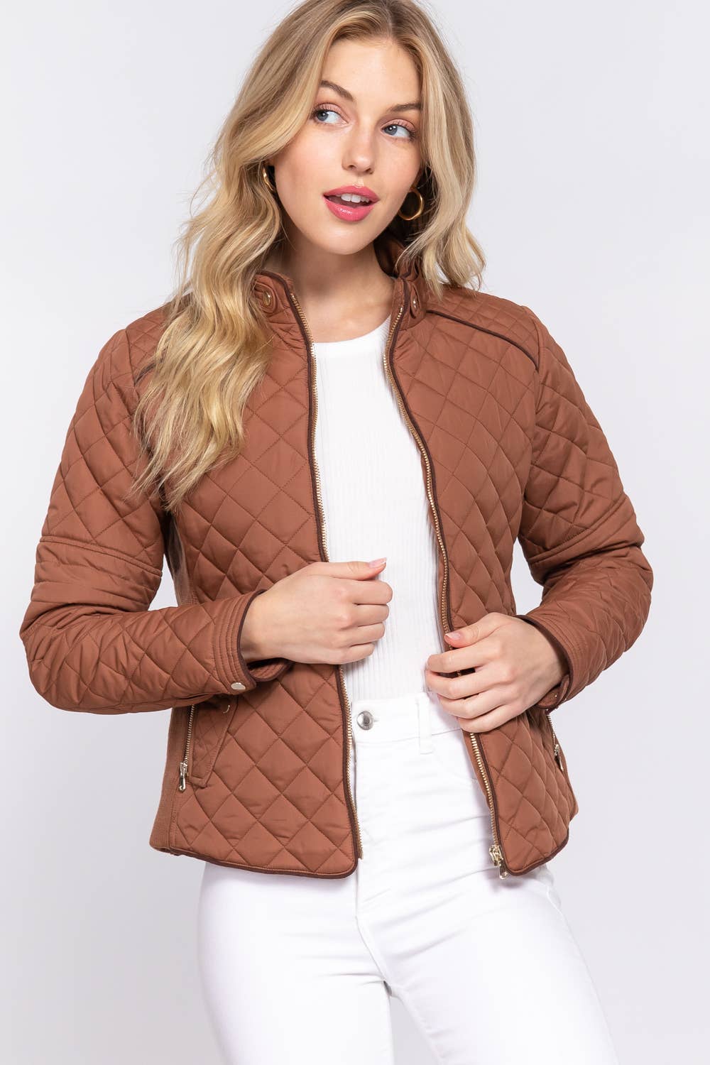 Active Basic | Active USA - Suede Piping Detail Rib Quilted Padding Jacket