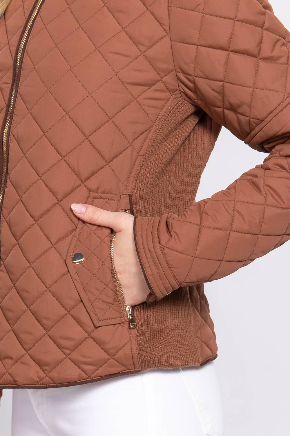 Active Basic | Active USA - Suede Piping Detail Rib Quilted Padding Jacket
