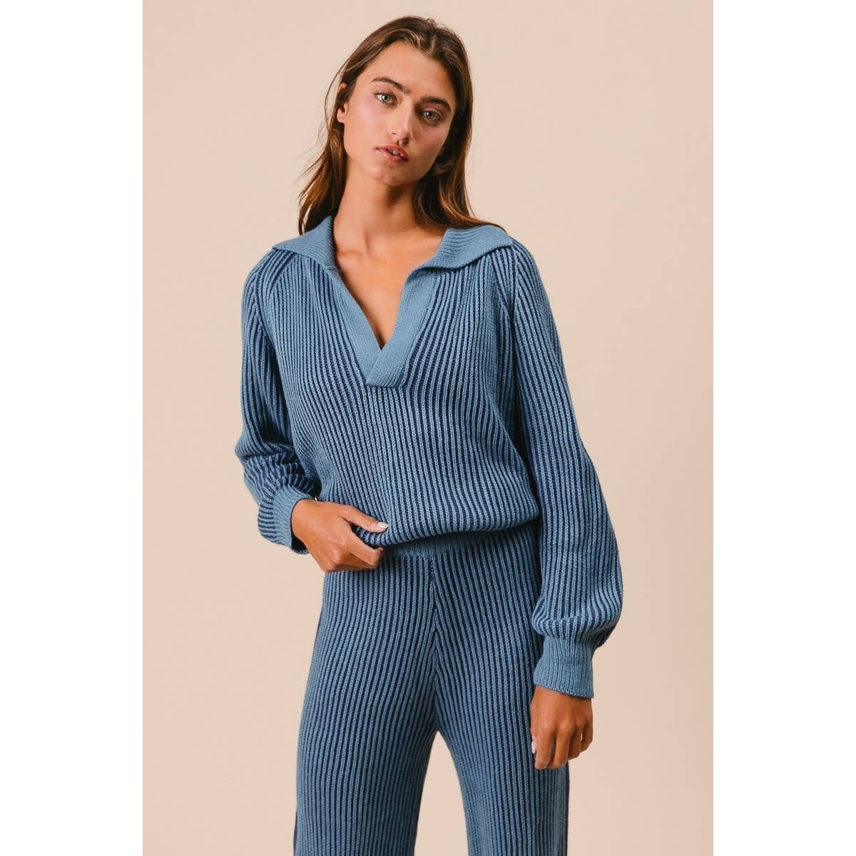 BiBi - TWO TONE RIB TEXTURE SWEATER AND PANTS SET