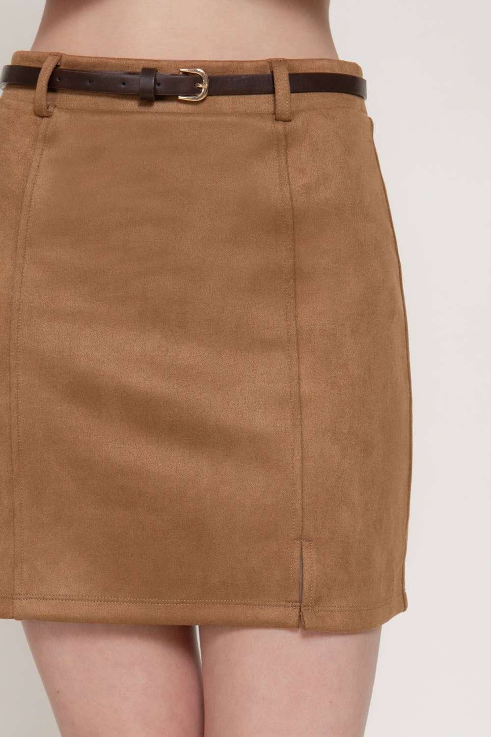 Active Basic | Active USA - Belted Faux Suede Mini Skirt