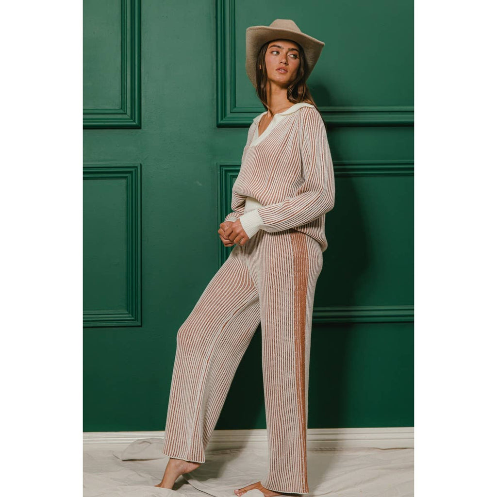 BiBi - TWO TONE RIB TEXTURE SWEATER AND PANTS SET