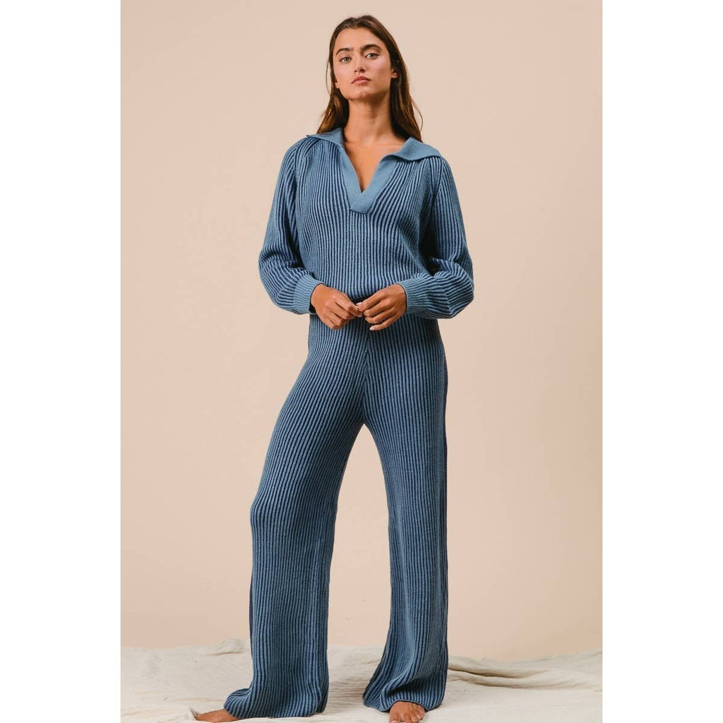 BiBi - TWO TONE RIB TEXTURE SWEATER AND PANTS SET