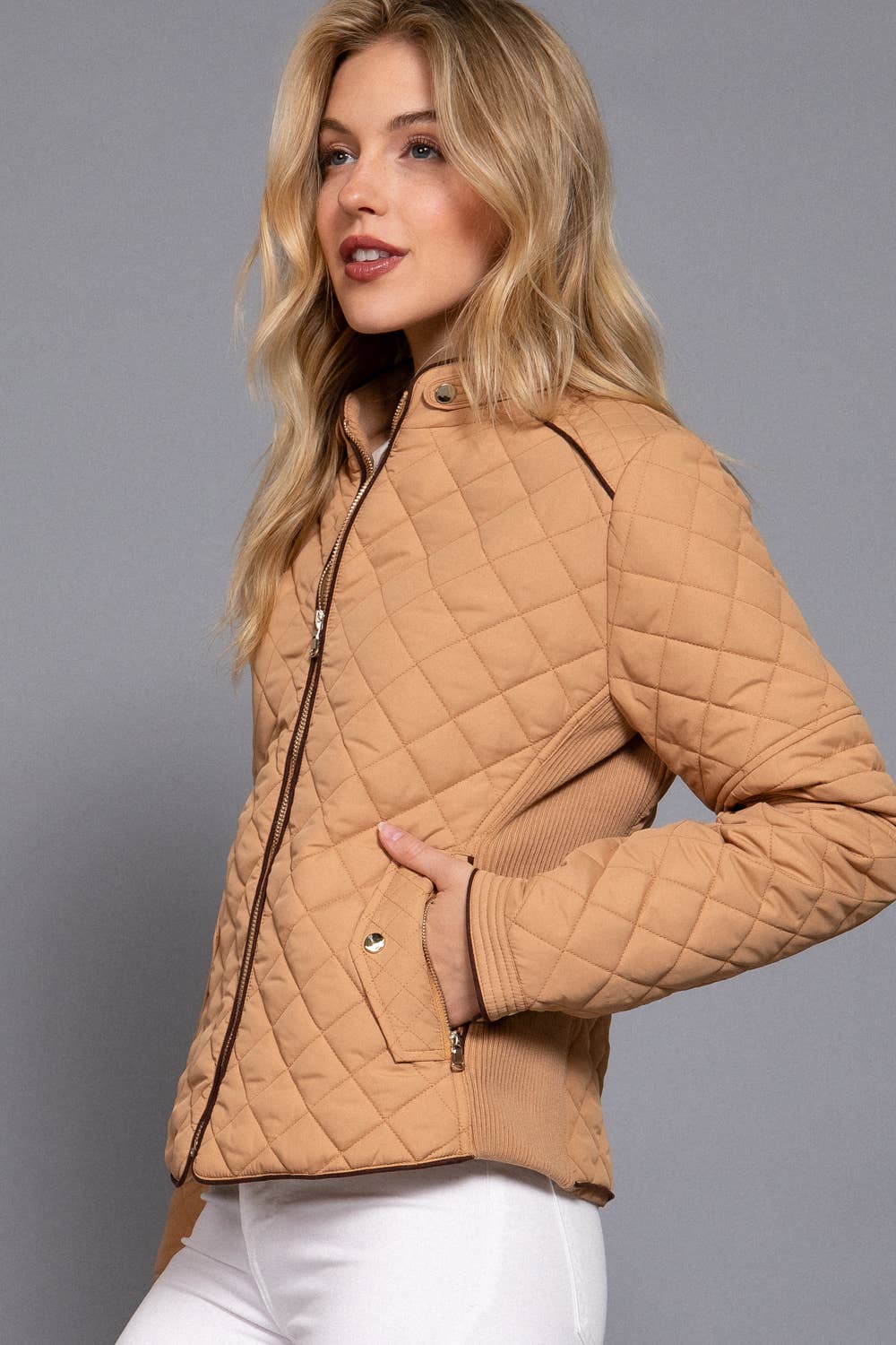 Active Basic | Active USA - Suede Piping Detail Rib Quilted Padding Jacket