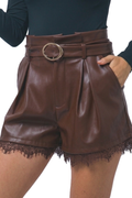 Vanilla Monkey - Leather Pleated Shorts With A Lace Hem