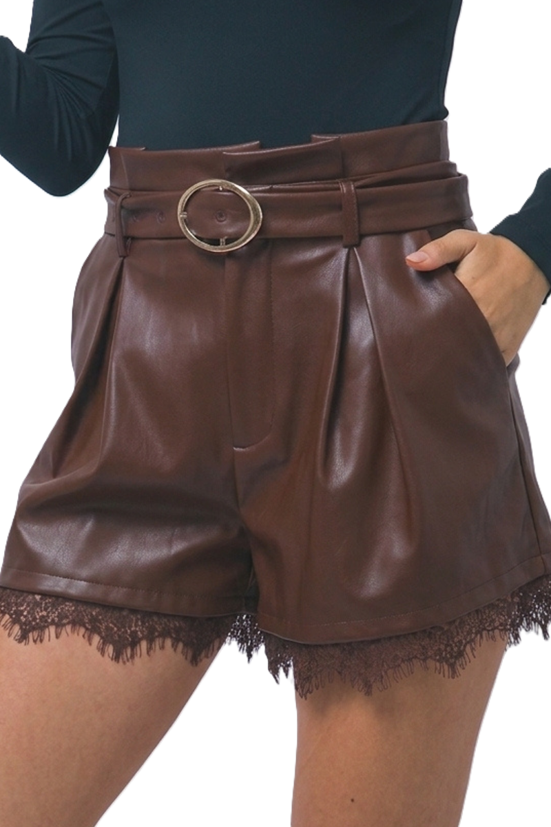 Vanilla Monkey - Leather Pleated Shorts With A Lace Hem