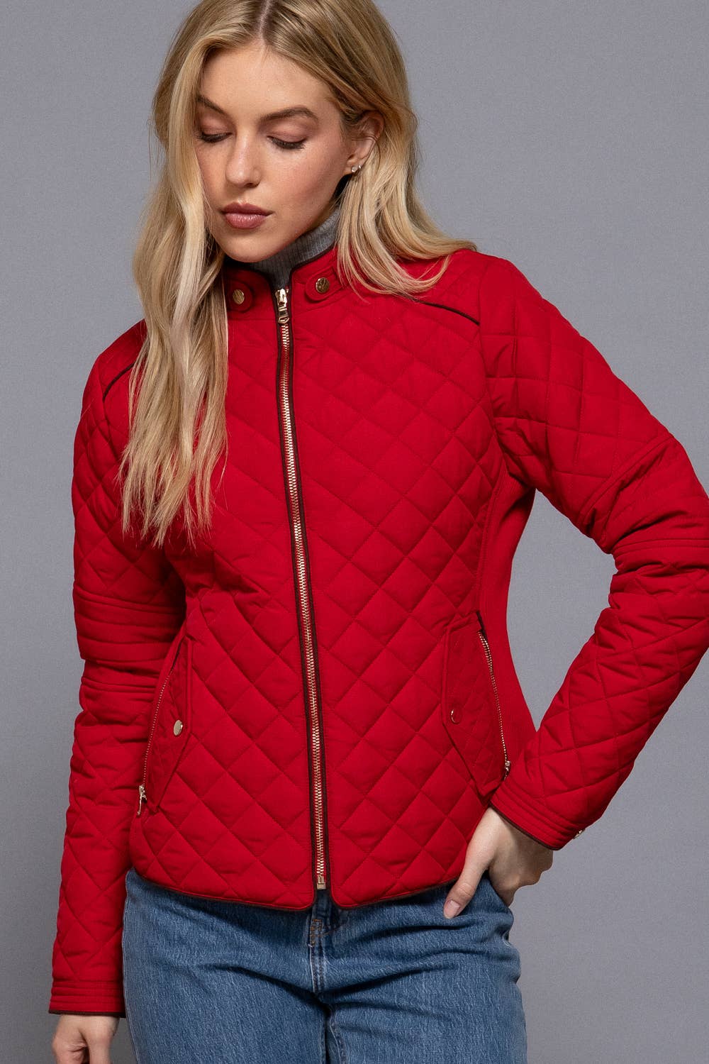 Active Basic | Active USA - Suede Piping Detail Rib Quilted Padding Jacket