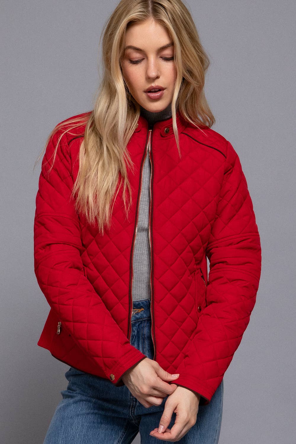 Active Basic | Active USA - Suede Piping Detail Rib Quilted Padding Jacket
