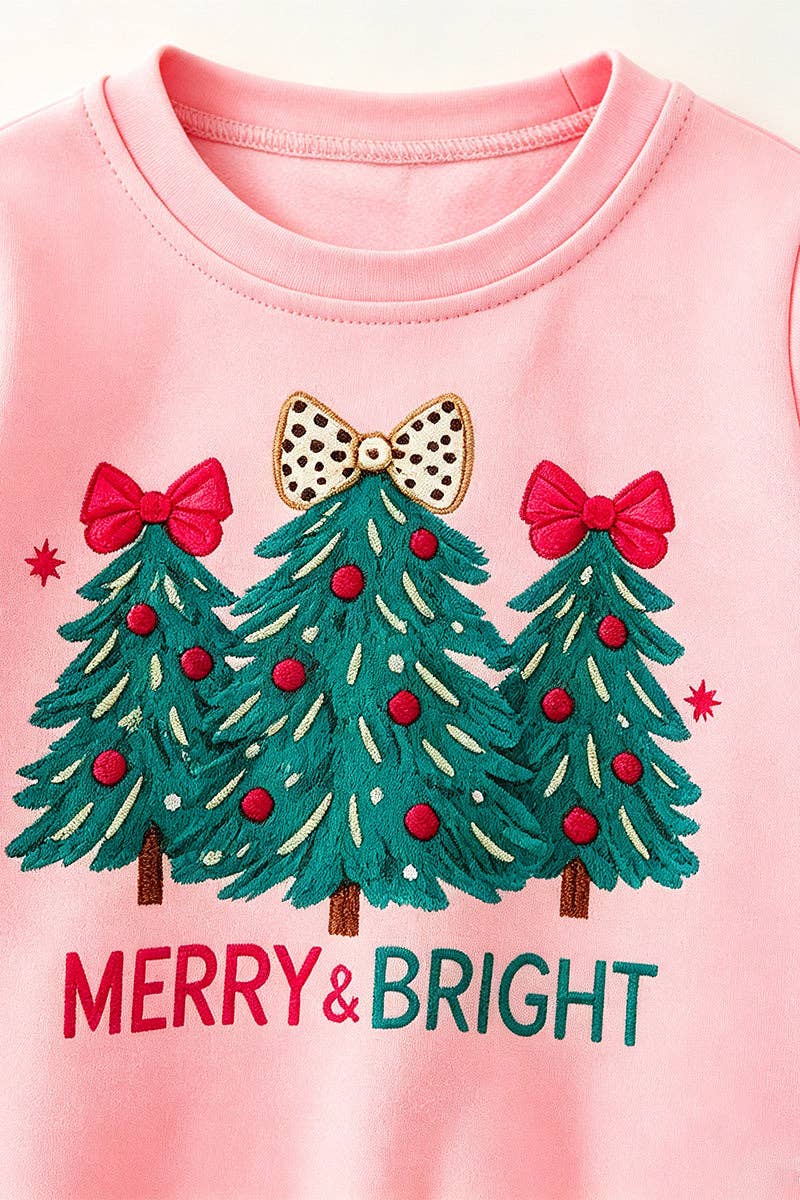 Kids Charm Online - Lt. Pink Merry & Bright Christmas printed sweater. TPG60717 SOL