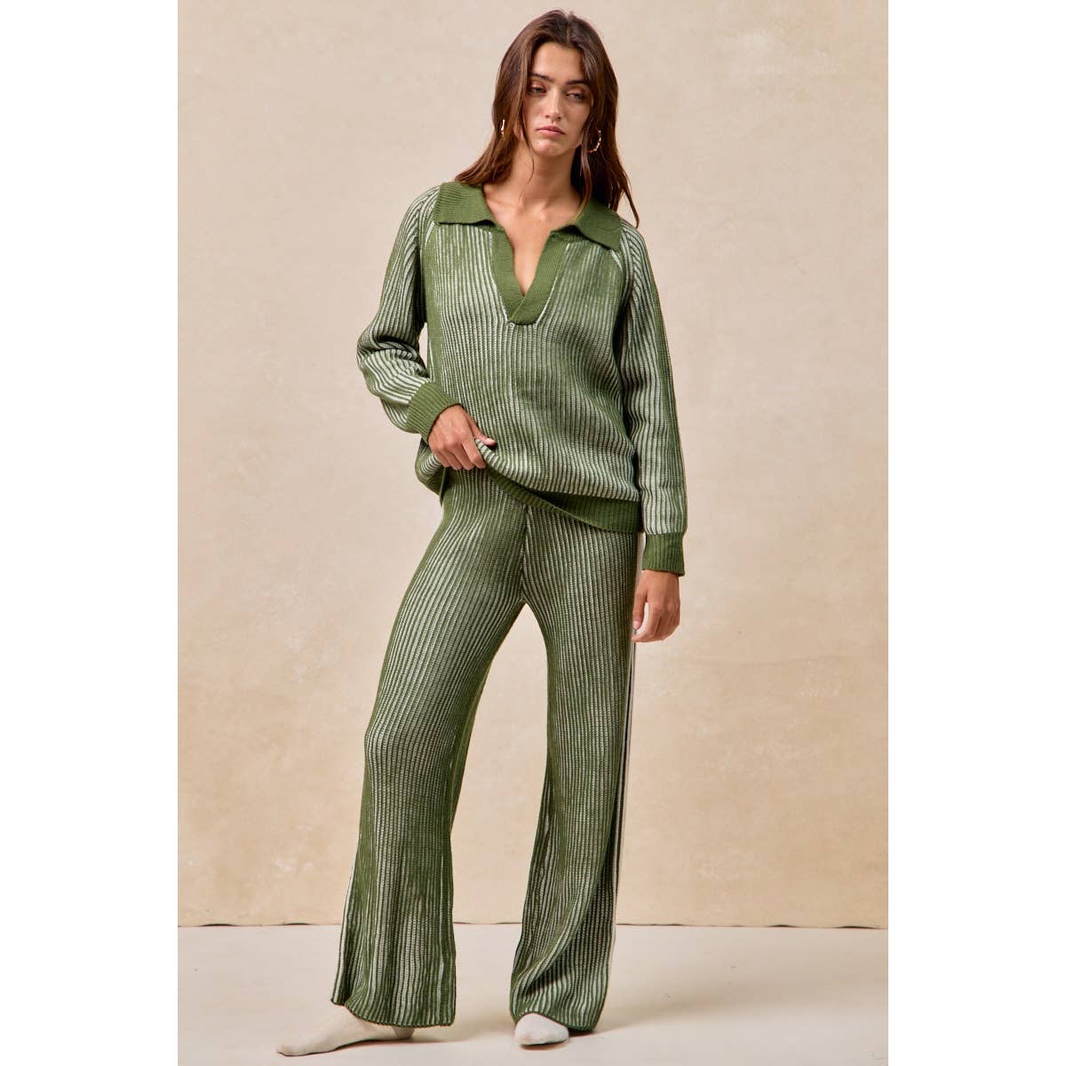 BiBi - TWO TONE RIB TEXTURE SWEATER AND PANTS SET