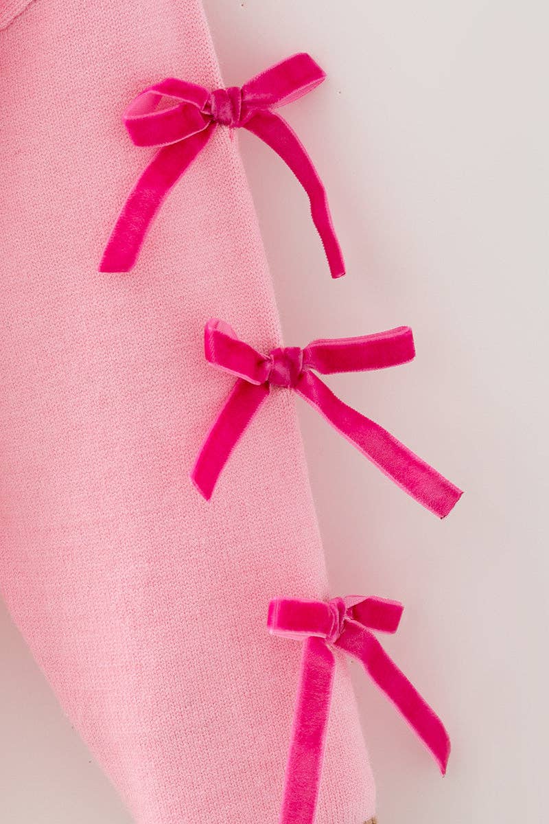 Kids Charm Online - Ginger cookie pink knit sweater with bow on sleeves. TPG60738 MON