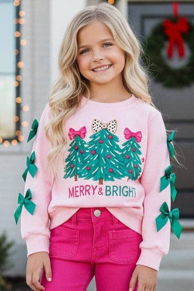Kids Charm Online - Lt. Pink Merry & Bright Christmas printed sweater. TPG60717 SOL