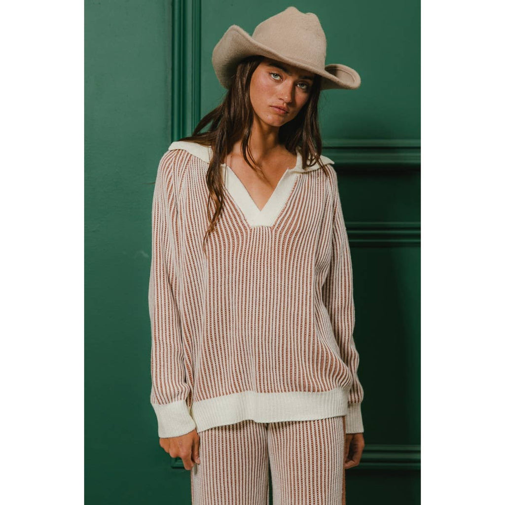 BiBi - TWO TONE RIB TEXTURE SWEATER AND PANTS SET