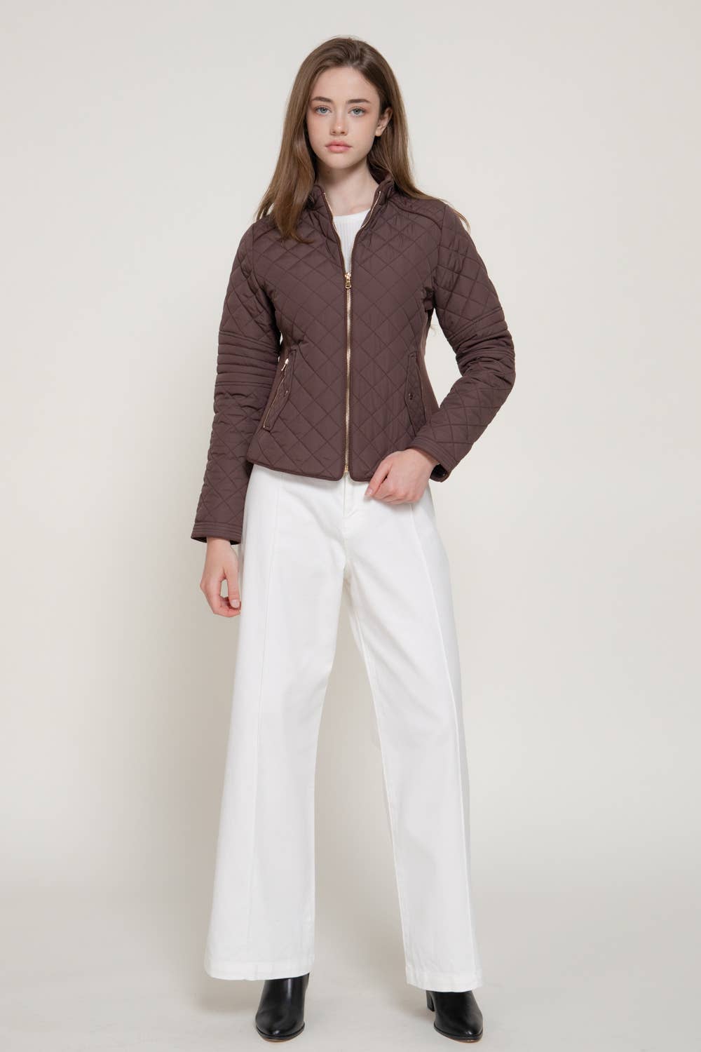 Active Basic | Active USA - Suede Piping Detail Rib Quilted Padding Jacket