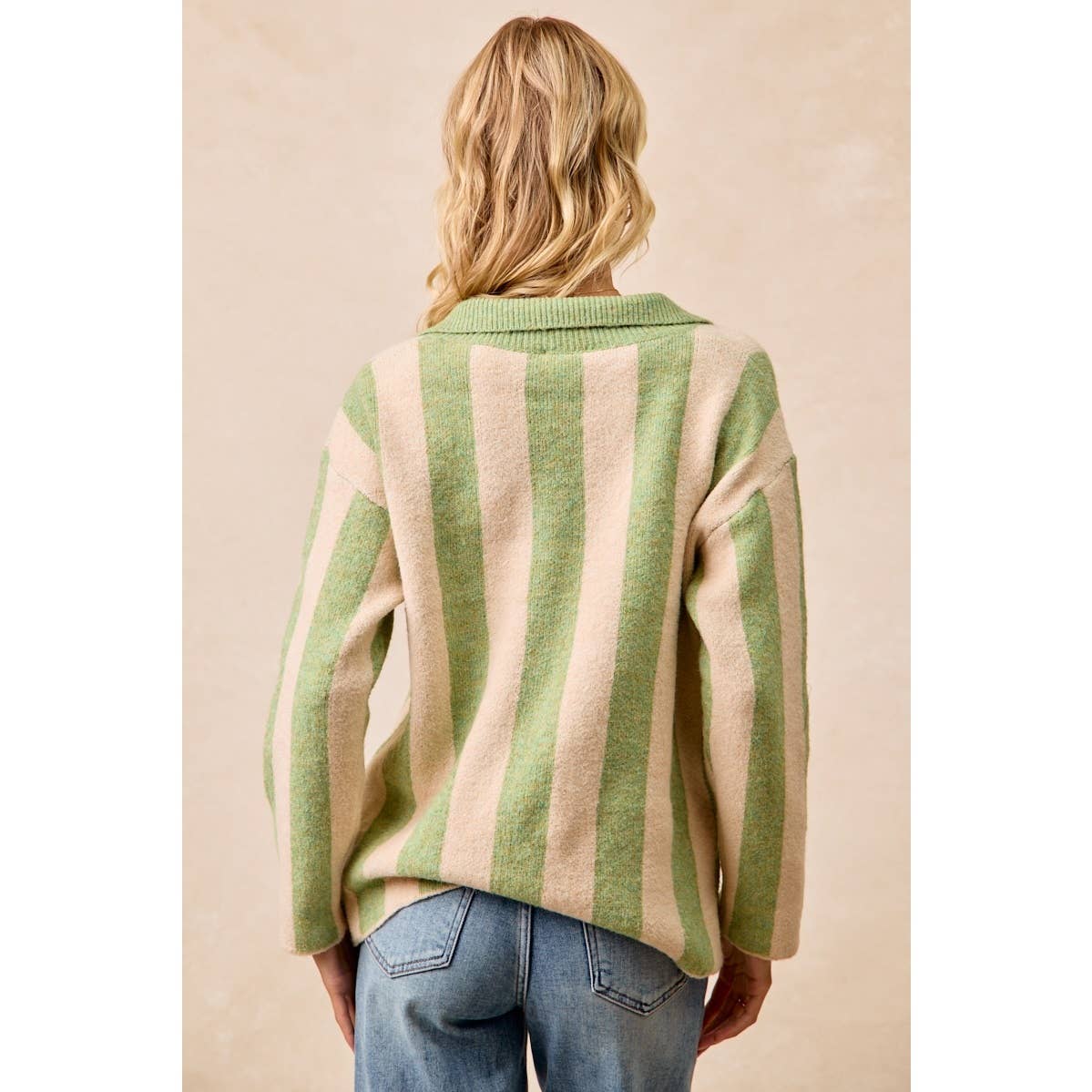 BiBi - STRIPED SWEATER TOP WITH FRONT BUTTONED