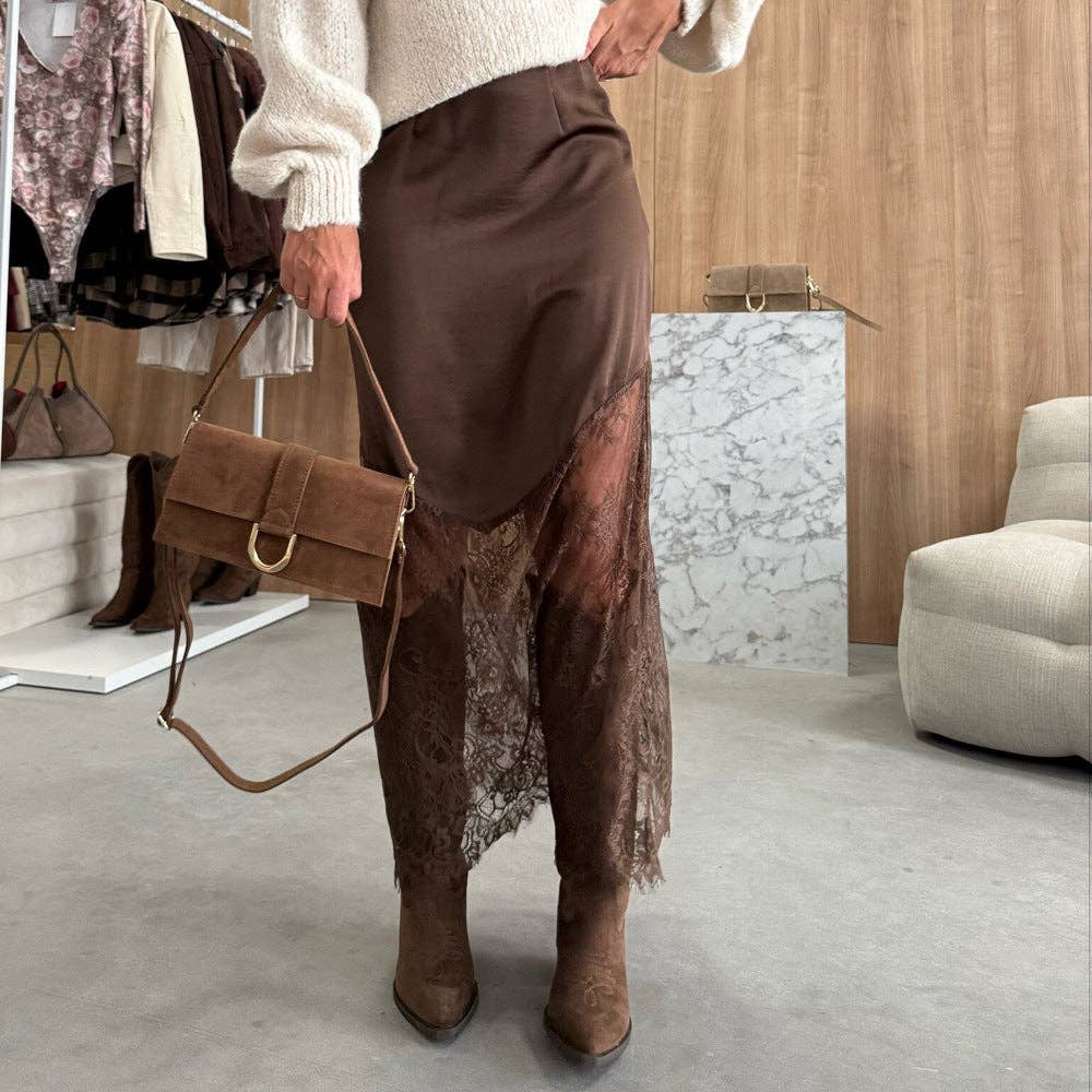 Suhkasana - Lace Trim Midi Pencil Skirt Elegant Date Night Style