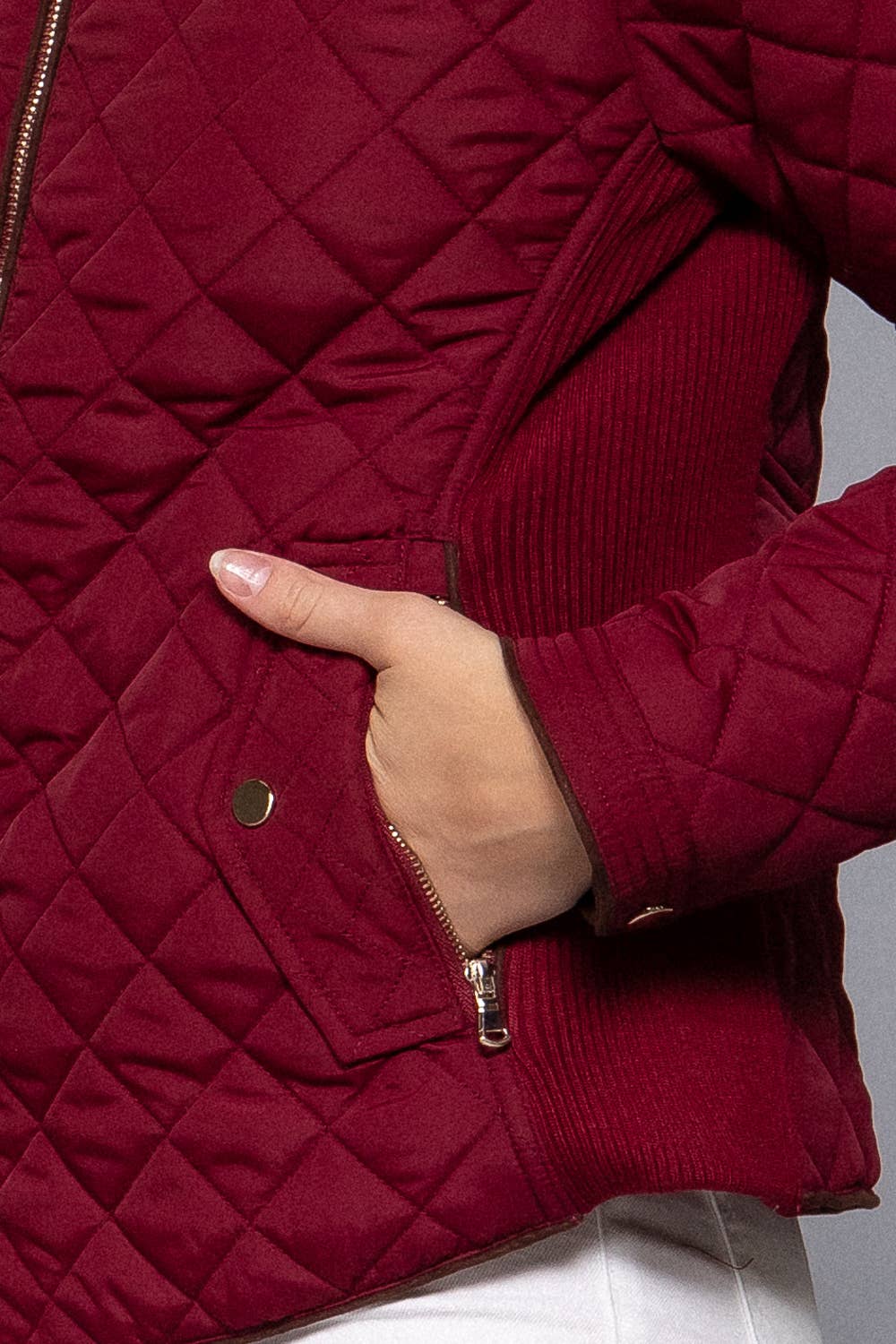 Active Basic | Active USA - Suede Piping Detail Rib Quilted Padding Jacket