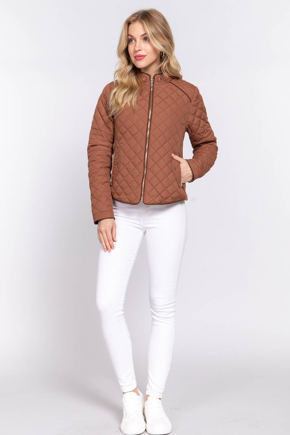 Active Basic | Active USA - Suede Piping Detail Rib Quilted Padding Jacket