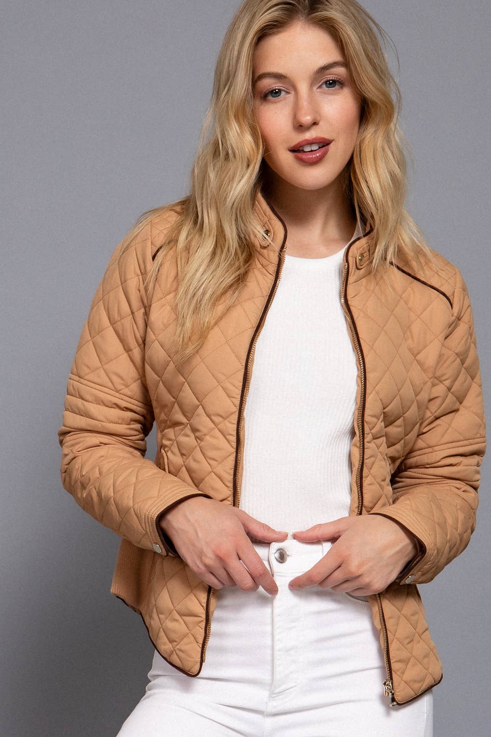 Active Basic | Active USA - Suede Piping Detail Rib Quilted Padding Jacket