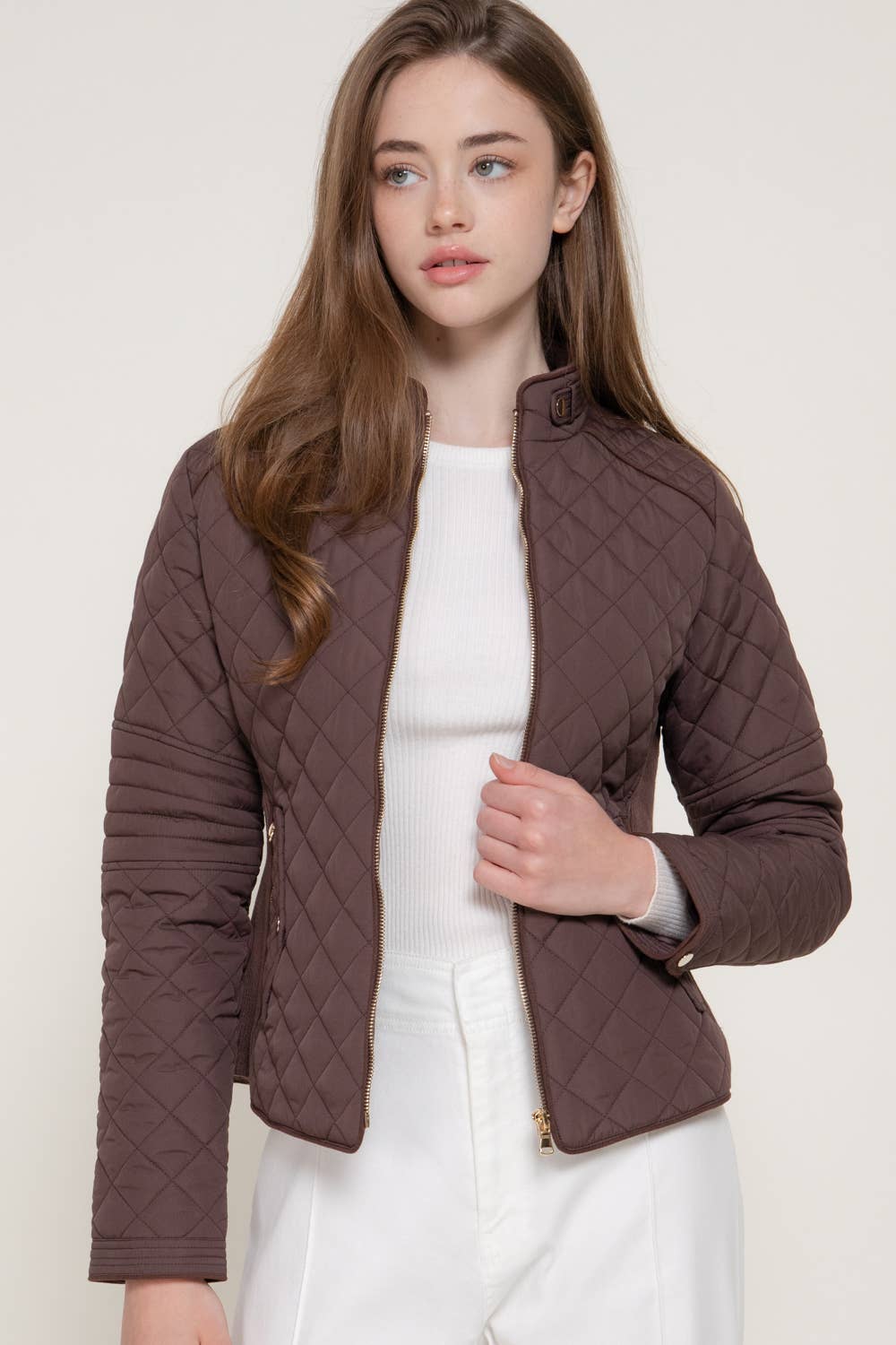 Active Basic | Active USA - Suede Piping Detail Rib Quilted Padding Jacket
