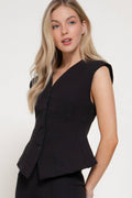 Active Basic | Active USA - V-Neck Knit Vest with Shoulder Pads