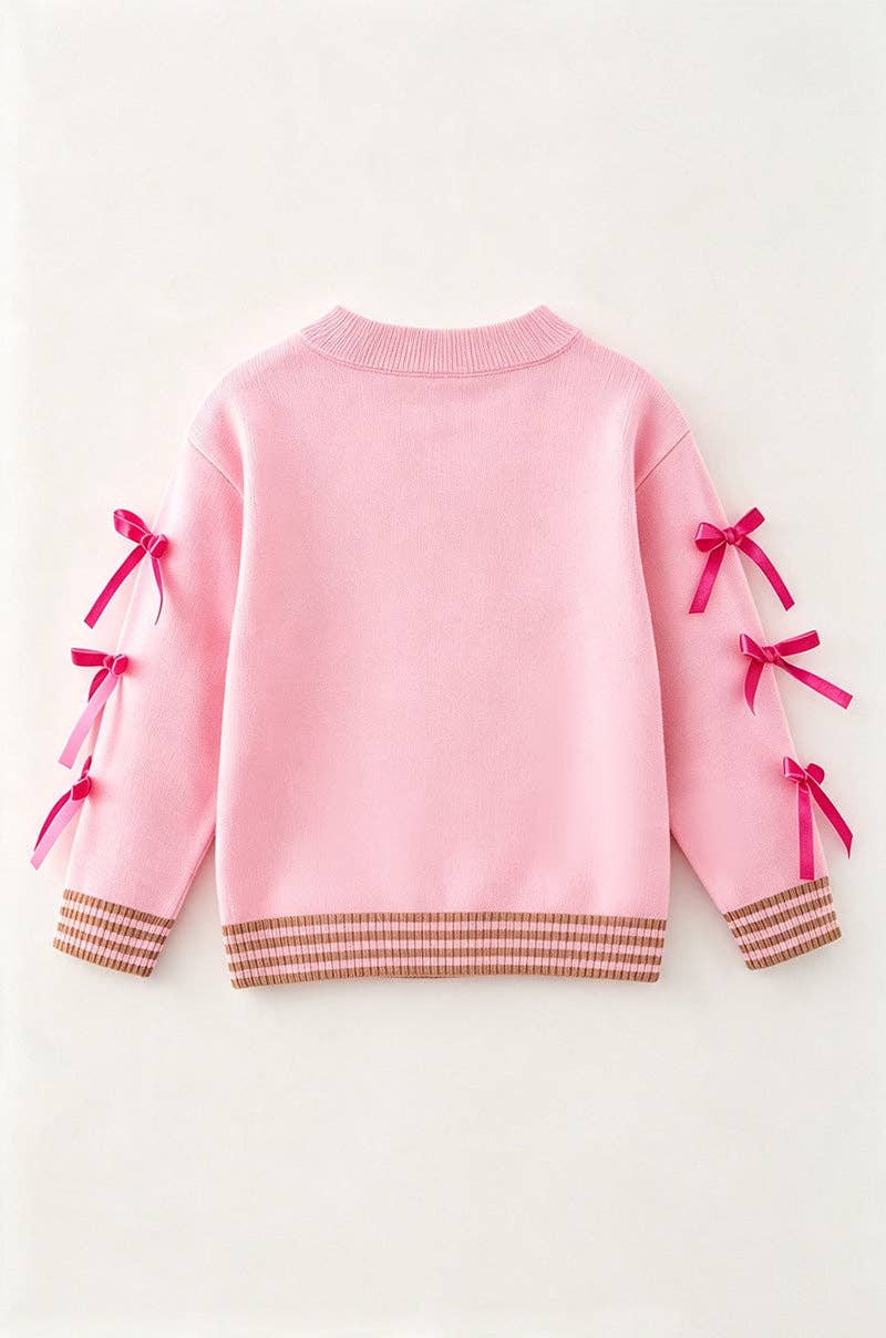 Kids Charm Online - Ginger cookie pink knit sweater with bow on sleeves. TPG60738 MON