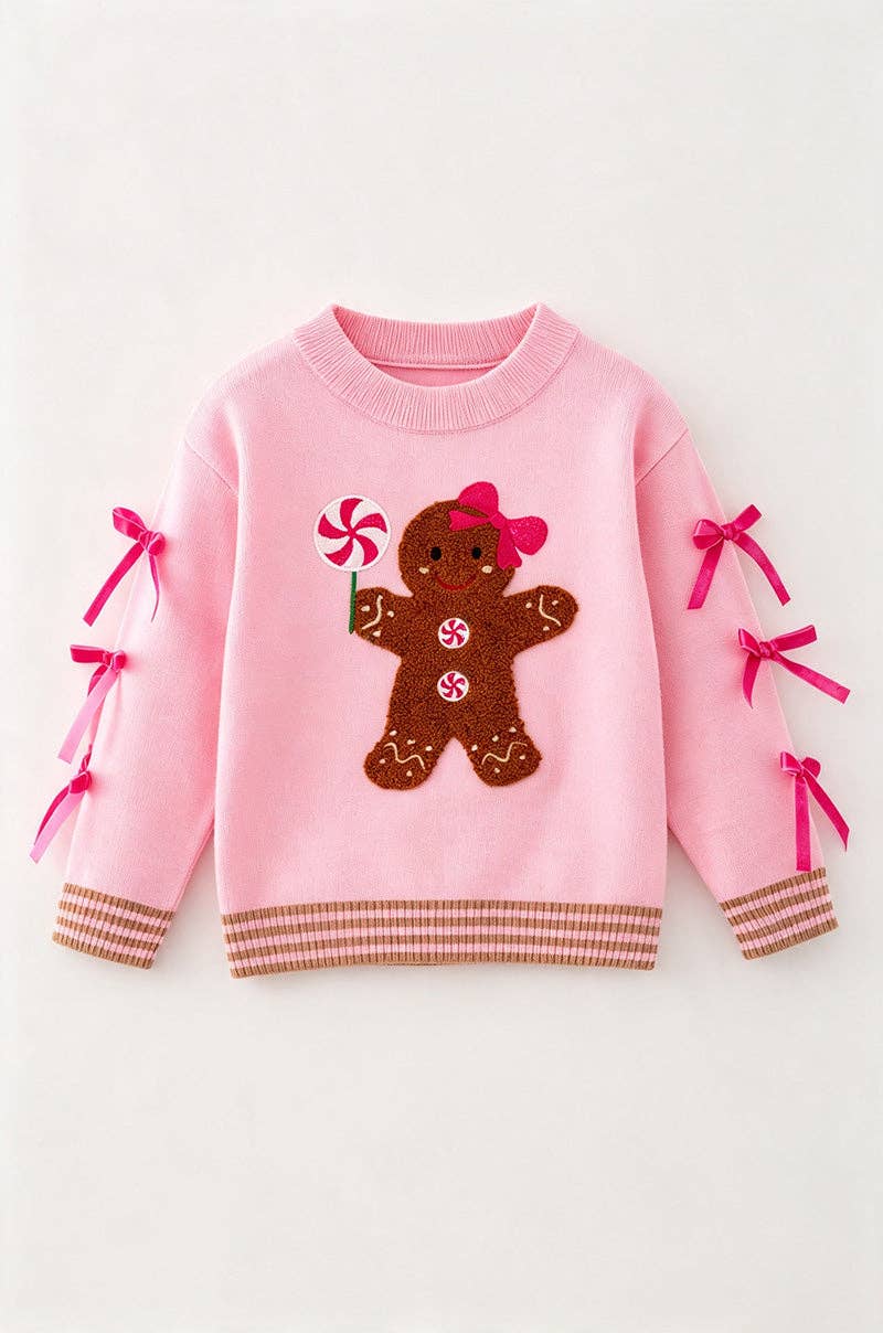 Kids Charm Online - Ginger cookie pink knit sweater with bow on sleeves. TPG60738 MON