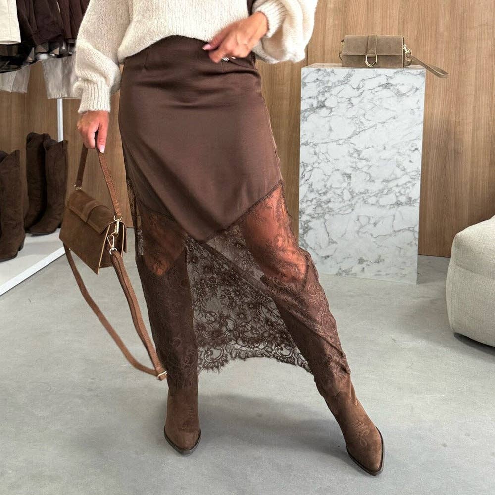 Suhkasana - Lace Trim Midi Pencil Skirt Elegant Date Night Style