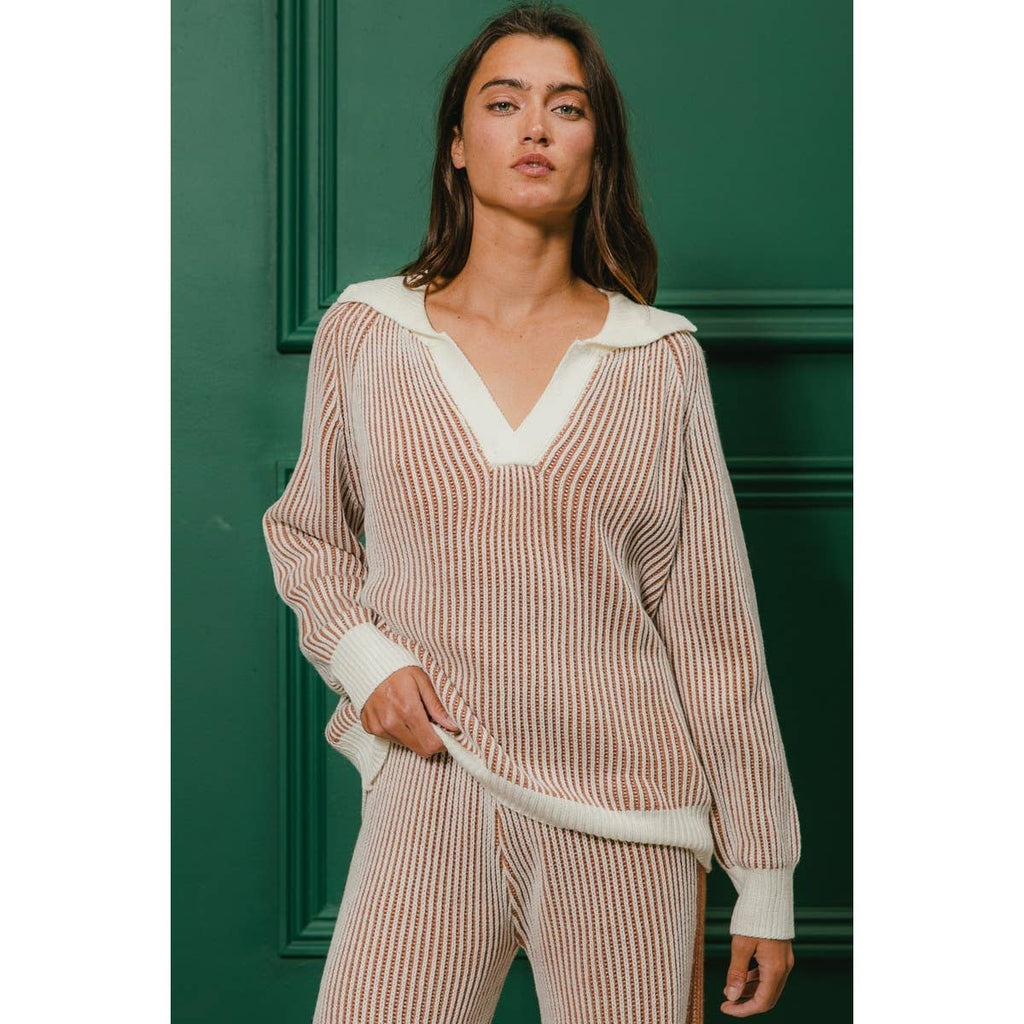 BiBi - TWO TONE RIB TEXTURE SWEATER AND PANTS SET