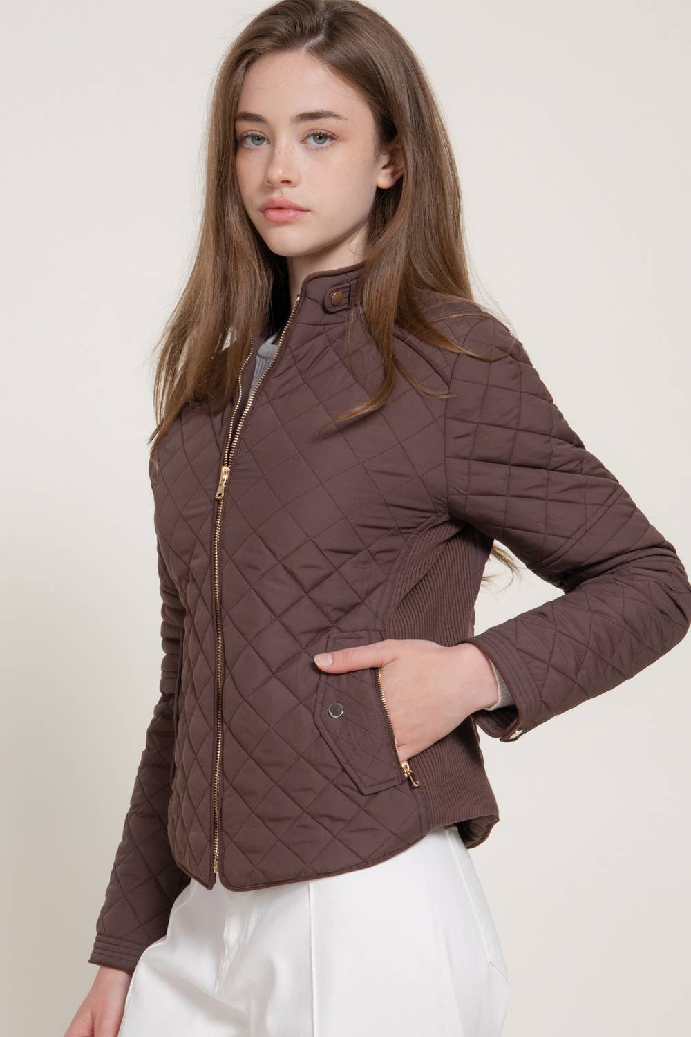 Active Basic | Active USA - Suede Piping Detail Rib Quilted Padding Jacket