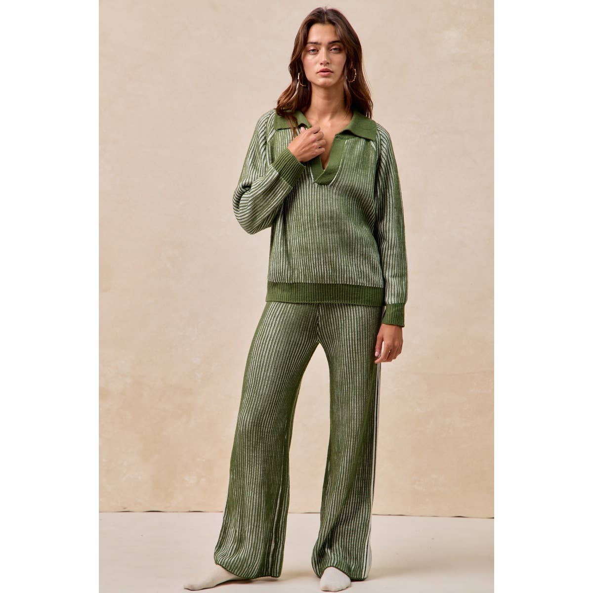 BiBi - TWO TONE RIB TEXTURE SWEATER AND PANTS SET
