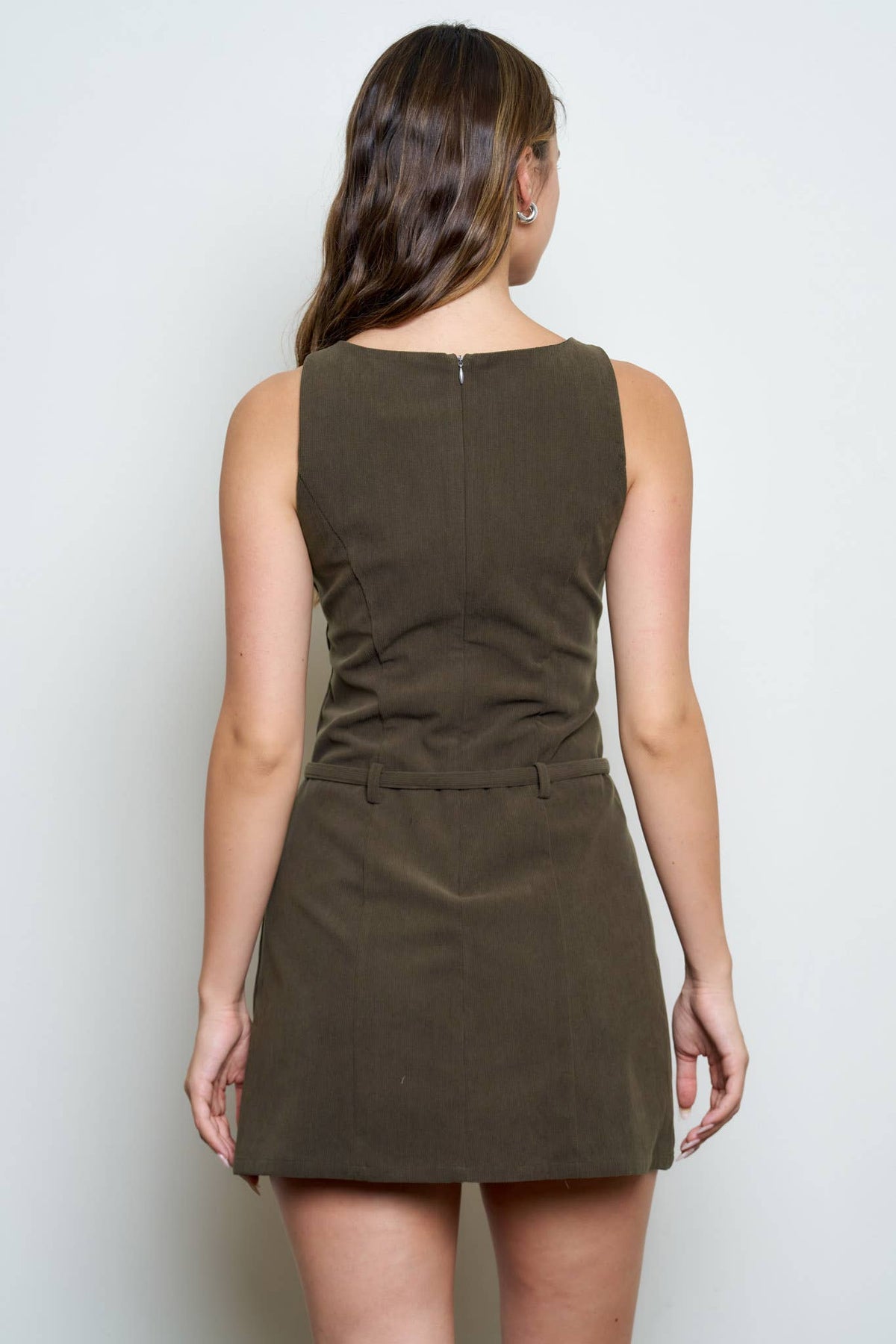 The Workshop Studio - SUEDE ROUND NECK SLEEVELESS BELTED MINI DRESS