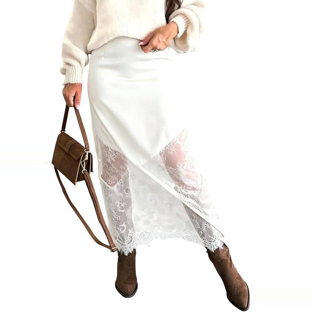 Suhkasana - Lace Trim Midi Pencil Skirt Elegant Date Night Style