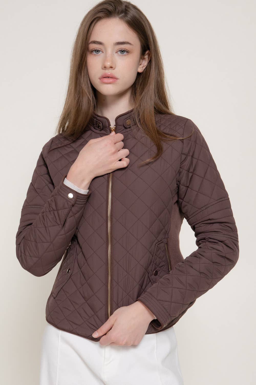 Active Basic | Active USA - Suede Piping Detail Rib Quilted Padding Jacket