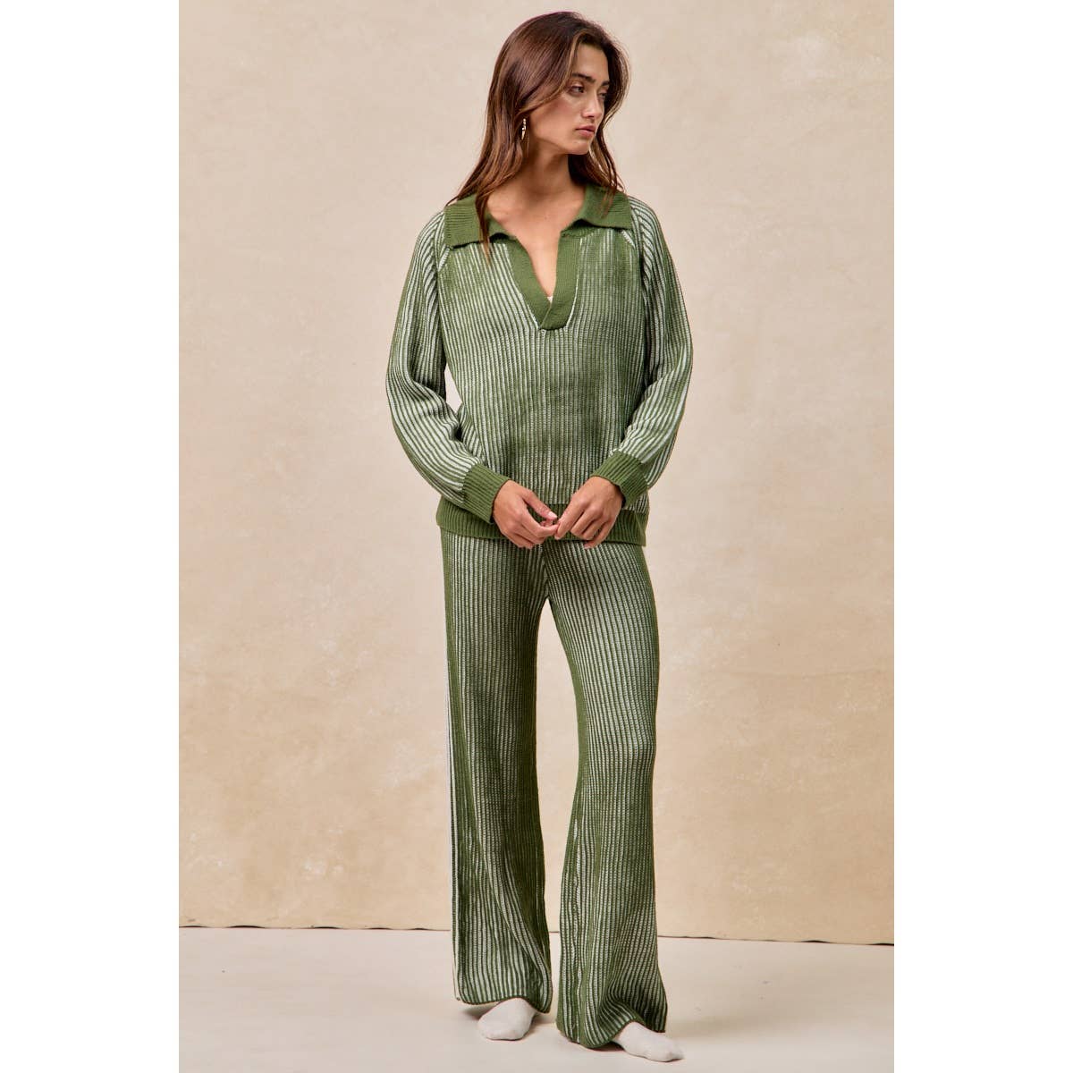 BiBi - TWO TONE RIB TEXTURE SWEATER AND PANTS SET