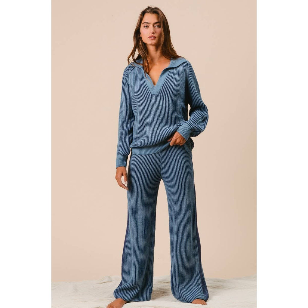 BiBi - TWO TONE RIB TEXTURE SWEATER AND PANTS SET