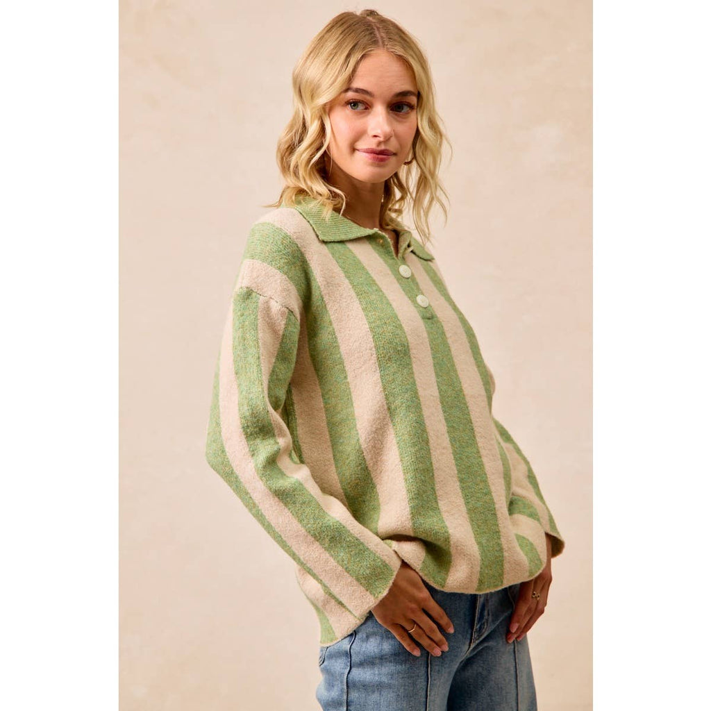 BiBi - STRIPED SWEATER TOP WITH FRONT BUTTONED