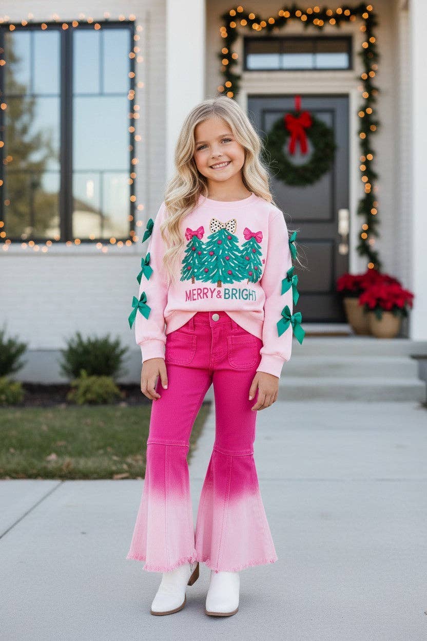 Kids Charm Online - Lt. Pink Merry & Bright Christmas printed sweater. TPG60717 SOL