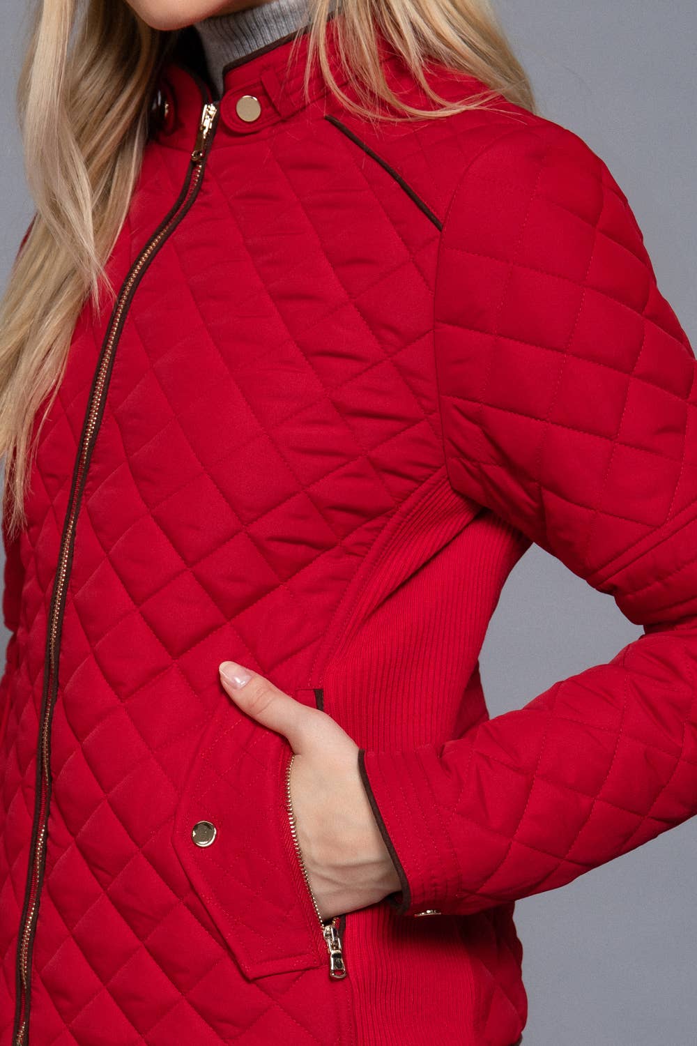 Active Basic | Active USA - Suede Piping Detail Rib Quilted Padding Jacket