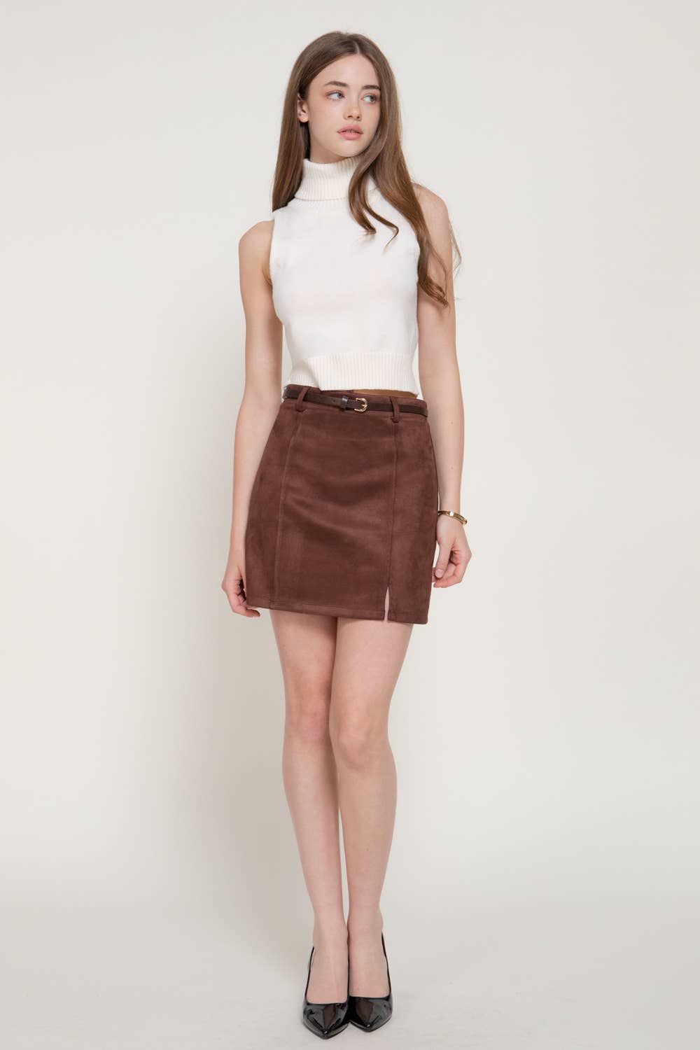 Active Basic | Active USA - Belted Faux Suede Mini Skirt
