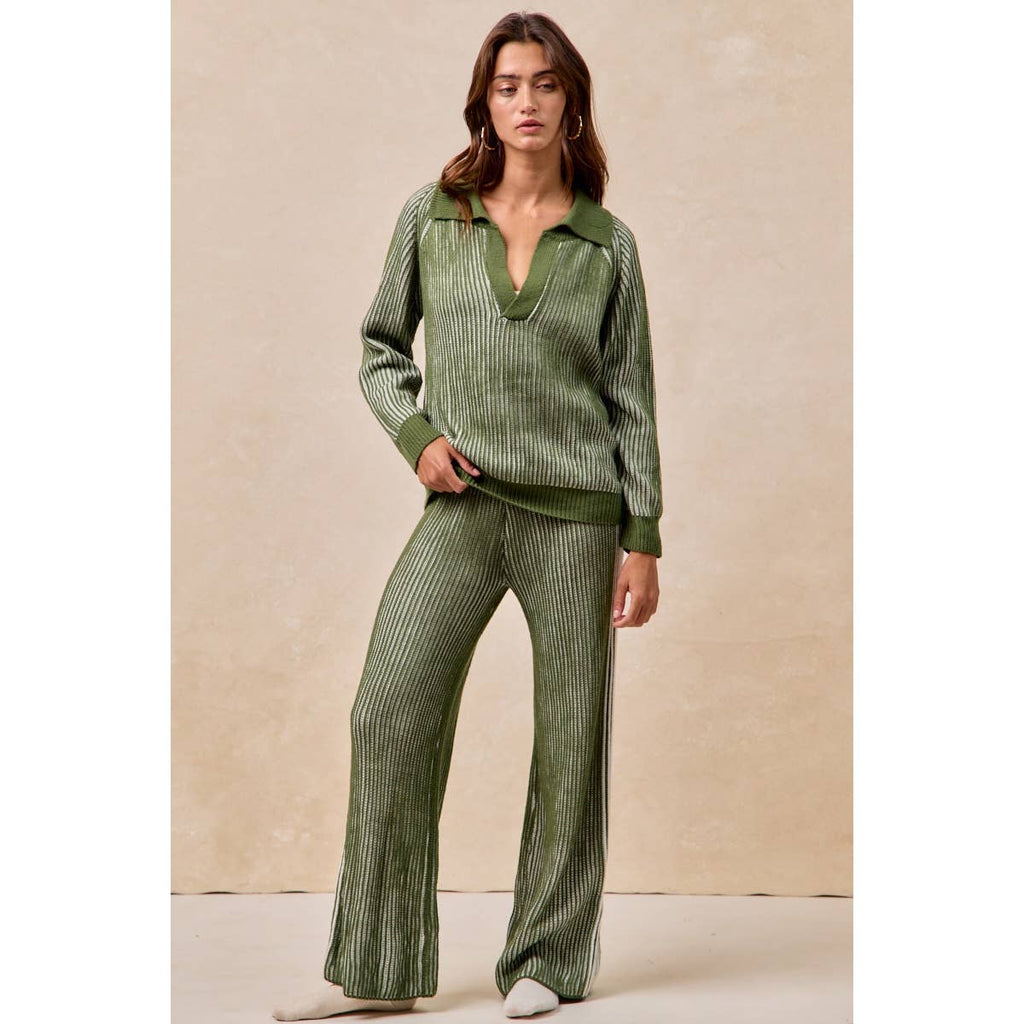 BiBi - TWO TONE RIB TEXTURE SWEATER AND PANTS SET