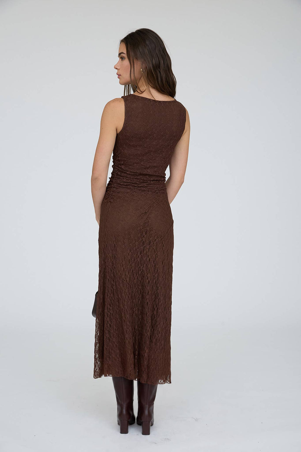 LACE RUCHED DETAIL TANK MIDI DRESS