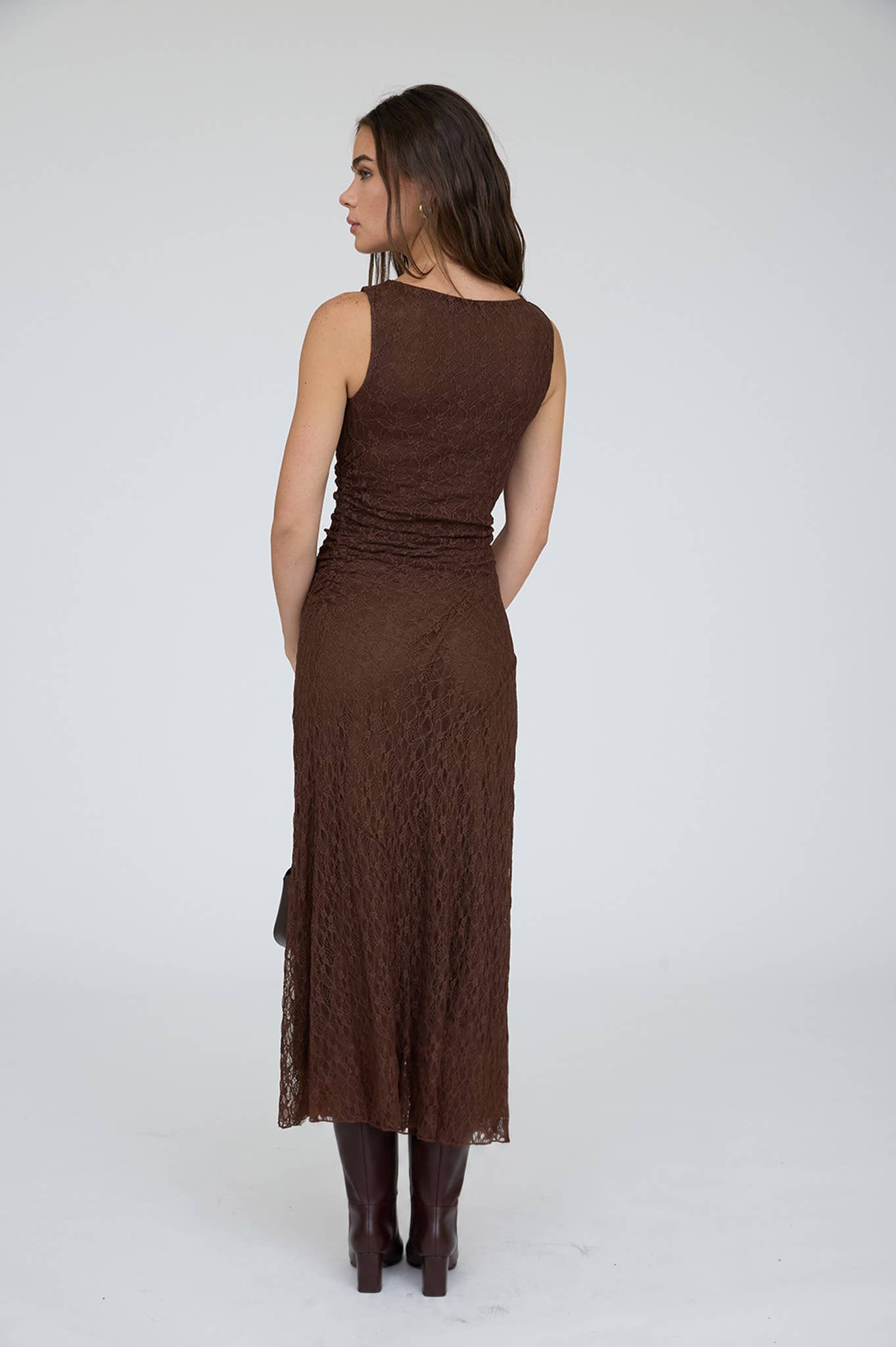 LACE RUCHED DETAIL TANK MIDI DRESS